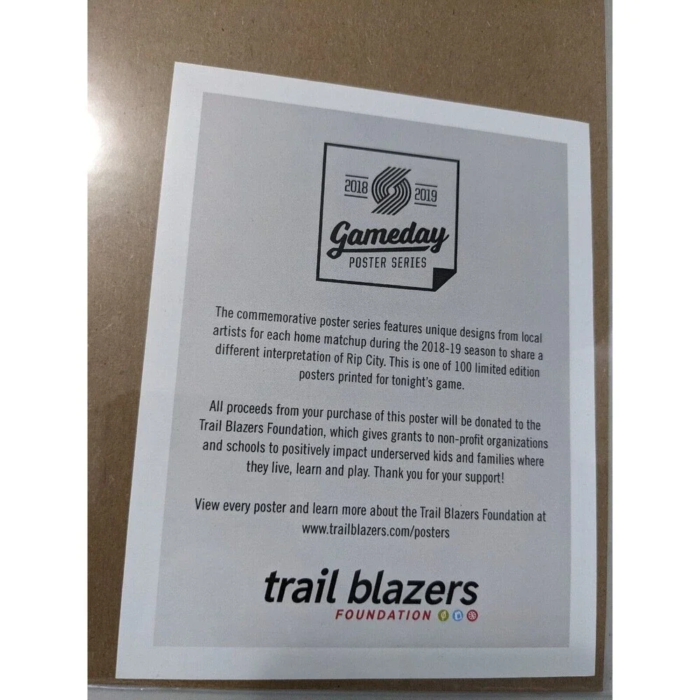 Portland Trailblazers Gameday Poster‎ 33/100 Memphis Grizzlies Blazers 12-19-18
